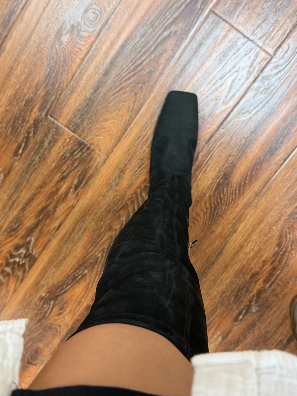 Fendi Black Over-the-Knee Suede Boot with Square Toe